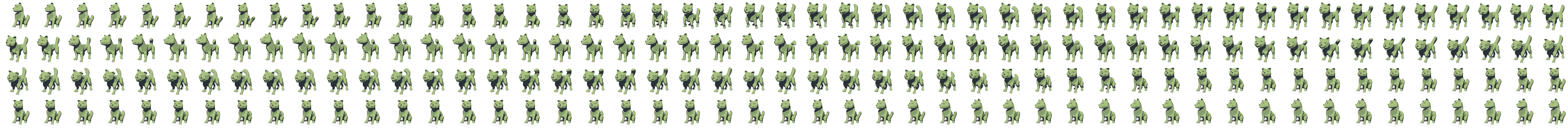 a playful and still animated cartoon puppy character in 1-bit green shaded graphics